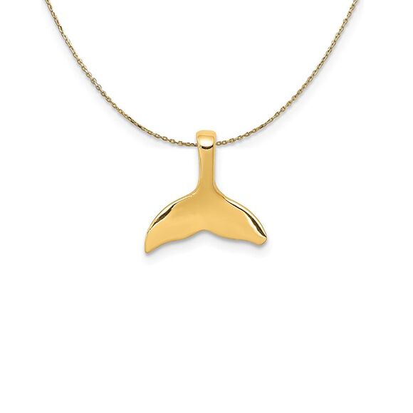 14k Yellow Gold Small Whale Tail Slide Necklace - 24 Inch